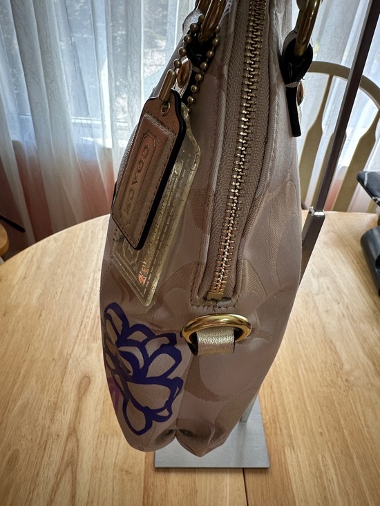 Coach Poppy 2012 Beige Signature Floral Satchel with Metallic Gold Accents - Picture 2 of 9